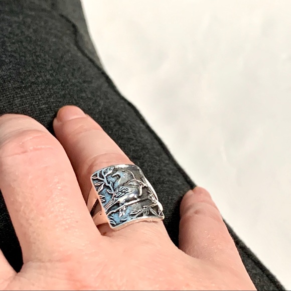 Silver Love Birds Ring Tree Floral Ring - Picture 6 of 8